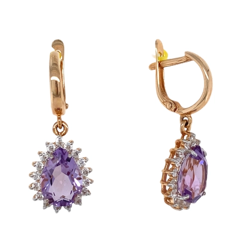 Серьги из золота 585 пробы с аметистами и фианитами