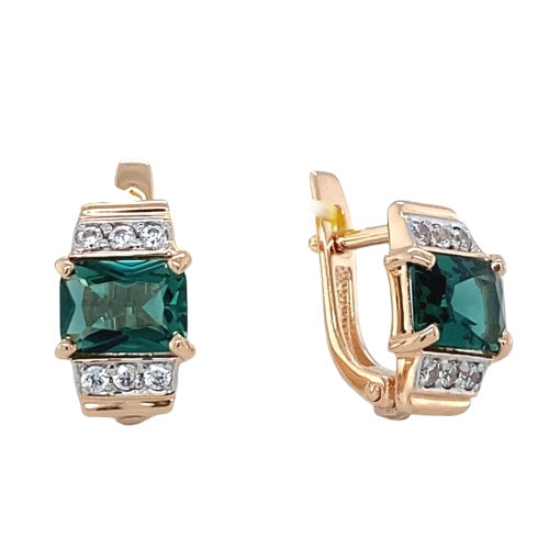 Серьги (585) кварц зеленый, фианит