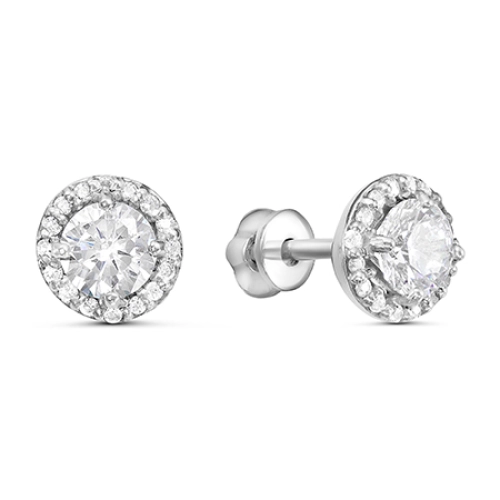 Серьги пусеты из серебра 925 пробы с фианитами