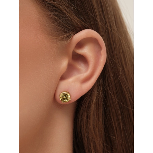 Серьги пусеты из серебра 925 пробы с позолотой, с цветными фианитами