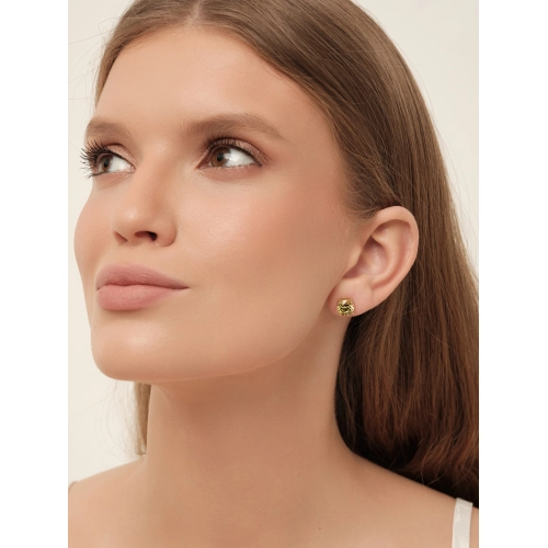 Серьги пусеты из серебра 925 пробы с позолотой, с цветными фианитами