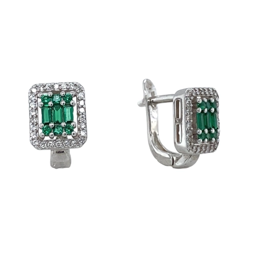 Серьги из серебра 925 пробы с искусственным изумрудом и фианитами
