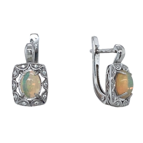 Серьги из серебра 925 пробы с опалом и фианитами