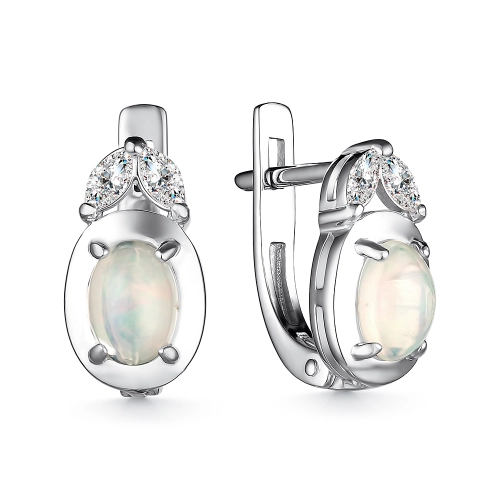 Серьги из серебра 925 пробы с опалом и фианитами