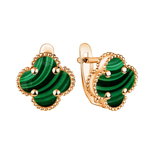Серьги из серебра 925 пробы с позолотой, с искусственным малахитом