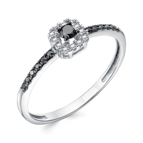 Кольцо из белого золота 585 пробы с белыми и черными бриллиантами