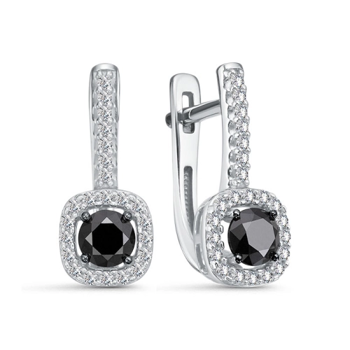 Серьги (585 б) черный бриллиант, бриллиант