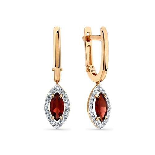 Серьги из золота 585 пробы с гранатами и фианитами