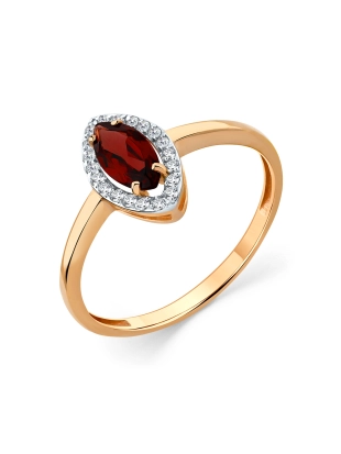 Кольцо из золота 585 пробы с гранатом и фианитами