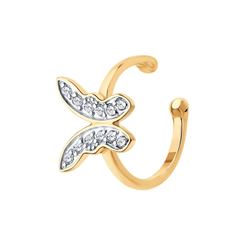 Моносерьга кафф из золота 585 пробы с фианитами