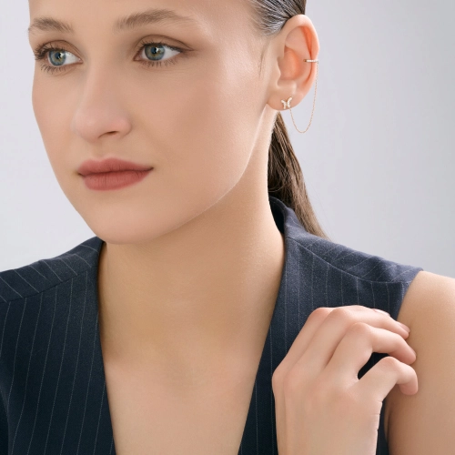 Моносерьга кафф из золота 585 пробы с фианитами