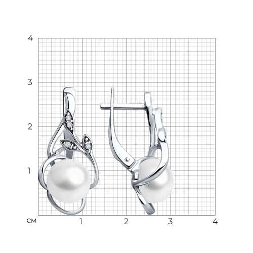 Серьги из серебра 925 пробы с жемчугом и фианитами