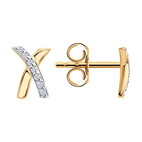 Серьги пусеты из золота 585 пробы с фианитами