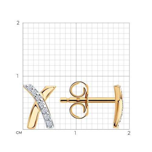 Серьги пусеты из золота 585 пробы с фианитами