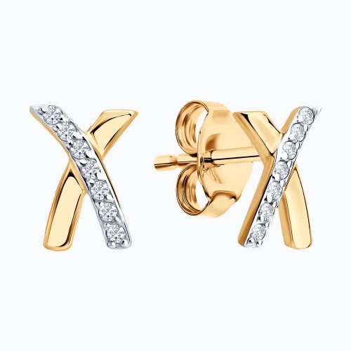 Серьги пусеты из золота 585 пробы с фианитами