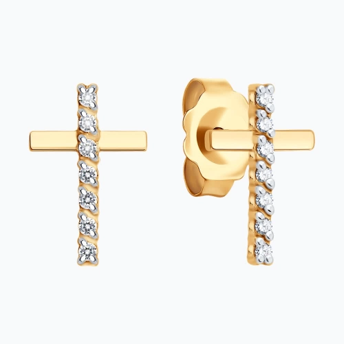 Серьги пусеты из золота 585 пробы с фианитами