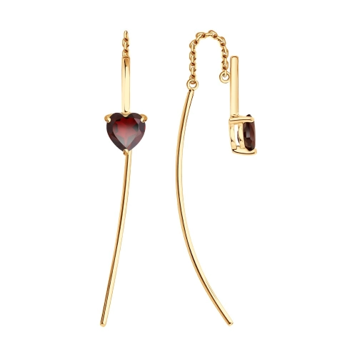 Серьги продевки из золота 585 пробы с гранатом