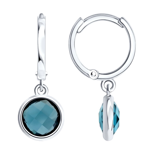 Серьги из белого золота 585 пробы с топазом London Blue