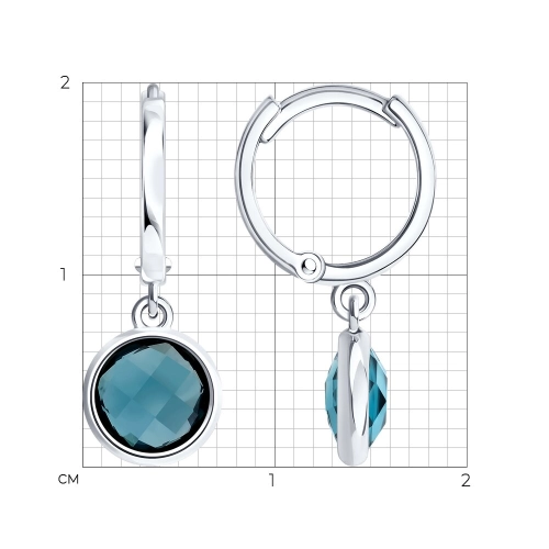 Серьги из белого золота 585 пробы с топазом London Blue