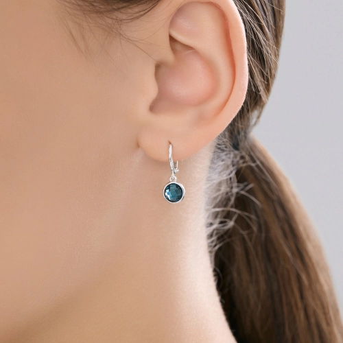 Серьги из белого золота 585 пробы с топазом London Blue