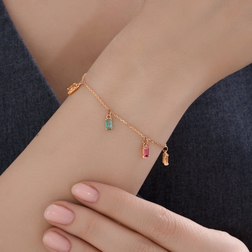 Браслет (585) топаз зеленый, топаз желтый, топаз розовый