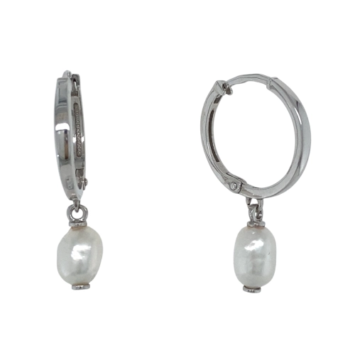 Серьги конго из серебра 925 пробы с жемчугом