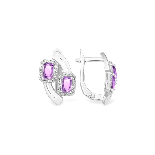 Серьги из серебра 925 пробы с аметистами и фианитами