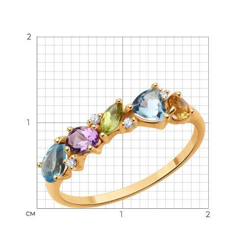 Кольцо (585) топаз, хризолит, аметист, цитрин, фианит