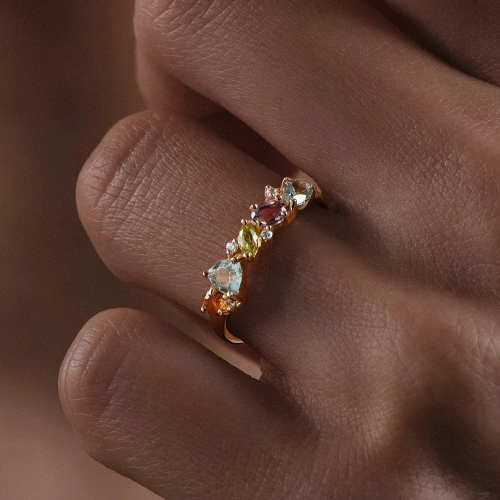 Кольцо (585) топаз, хризолит, аметист, цитрин, фианит