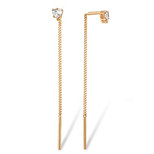 Серьги продевки из золота 585 пробы с фианитами