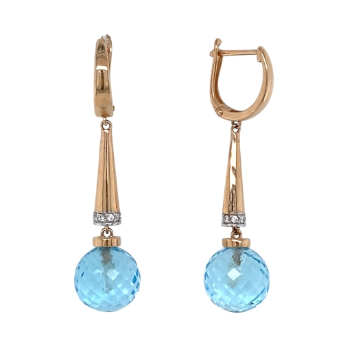 Серьги из золота 585 пробы с топазами и фианитами