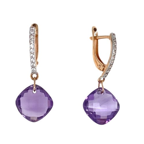 Серьги из золота 585 пробы с аметистами и фианитами