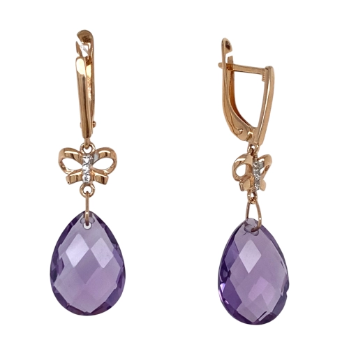 Серьги из золота 585 пробы с аметистами и фианитами