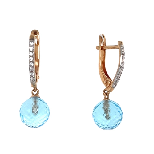 Серьги из золота 585 пробы с топазами и фианитами