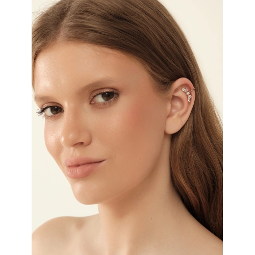 Моносерьга кафф из серебра 925 пробы с позолотой и с фианитами