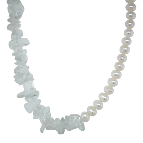 Колье (925) жемчуг, горный хрусталь