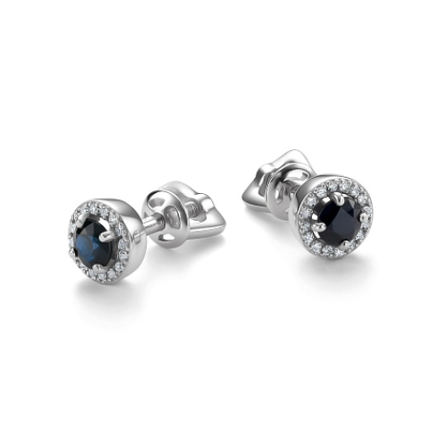 Серьги пусеты из белого золота 585 пробы с сапфирами и бриллиантами