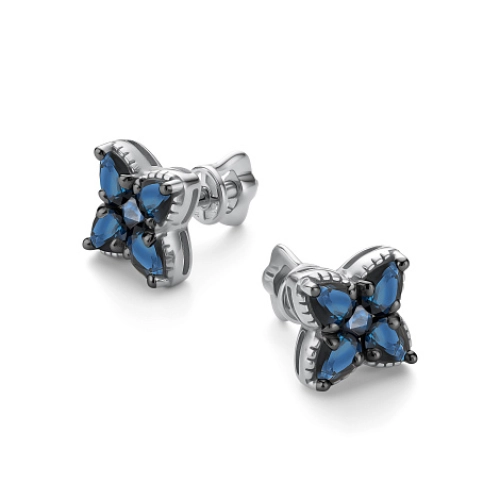 Серьги пусеты из белого золота 585 пробы с сапфирами