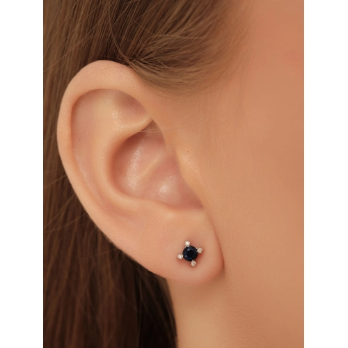 Серьги пусеты из белого золота 585 пробы с сапфирами и бриллиантами