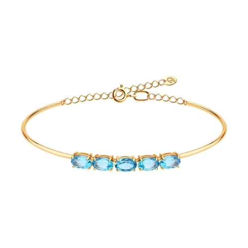 Жесткий браслет из золота 585 пробы с топазами