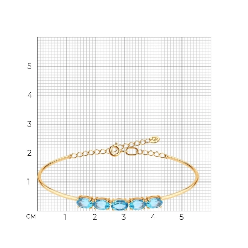 Жесткий браслет из золота 585 пробы с топазами