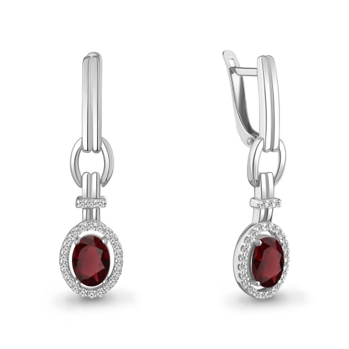 Серьги из серебра 925 пробы с гранатами и фианитами