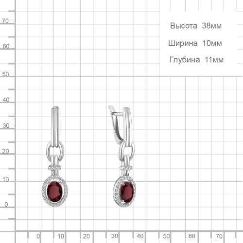 Серьги из серебра 925 пробы с гранатами и фианитами