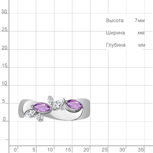 Кольцо из серебра 925 пробы с аметистом и фианитами