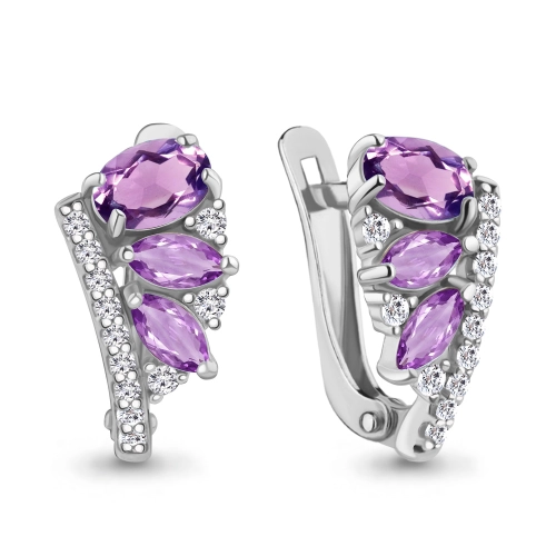 Серьги из серебра 925 пробы с аметистами и фианитами