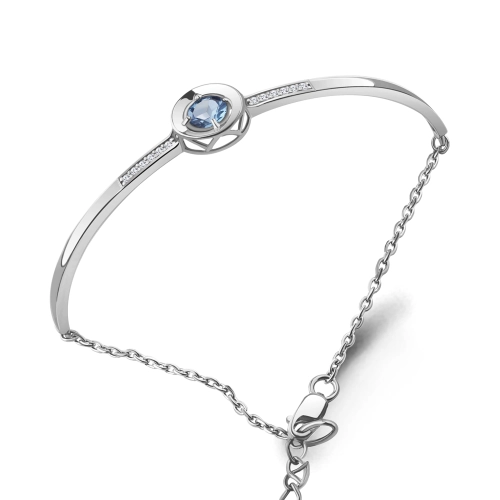 Жесткий браслет из серебра 925 пробы с топазами и фианитами