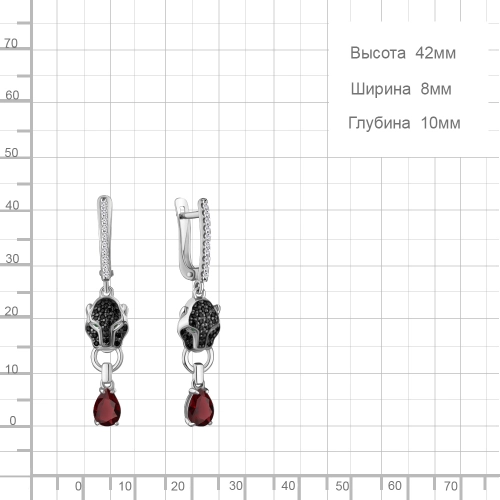 Серьги (925) гранат, корунд изумруд синт., фианит, кристалл