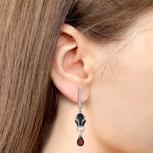 Серьги (925) гранат, корунд изумруд синт., фианит, кристалл