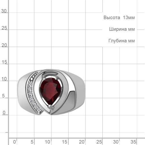 Кольцо из серебра 925 пробы с гранатом и фианитами
