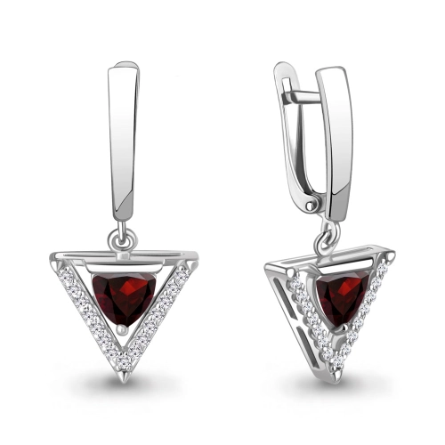 Серьги из серебра 925 пробы с гранатами и фианитами